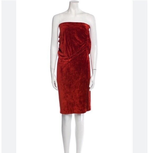 By malene birger Velvet Strapless Orange Red Dress Velour Knee Length Size XS • - Picture 1 of 6